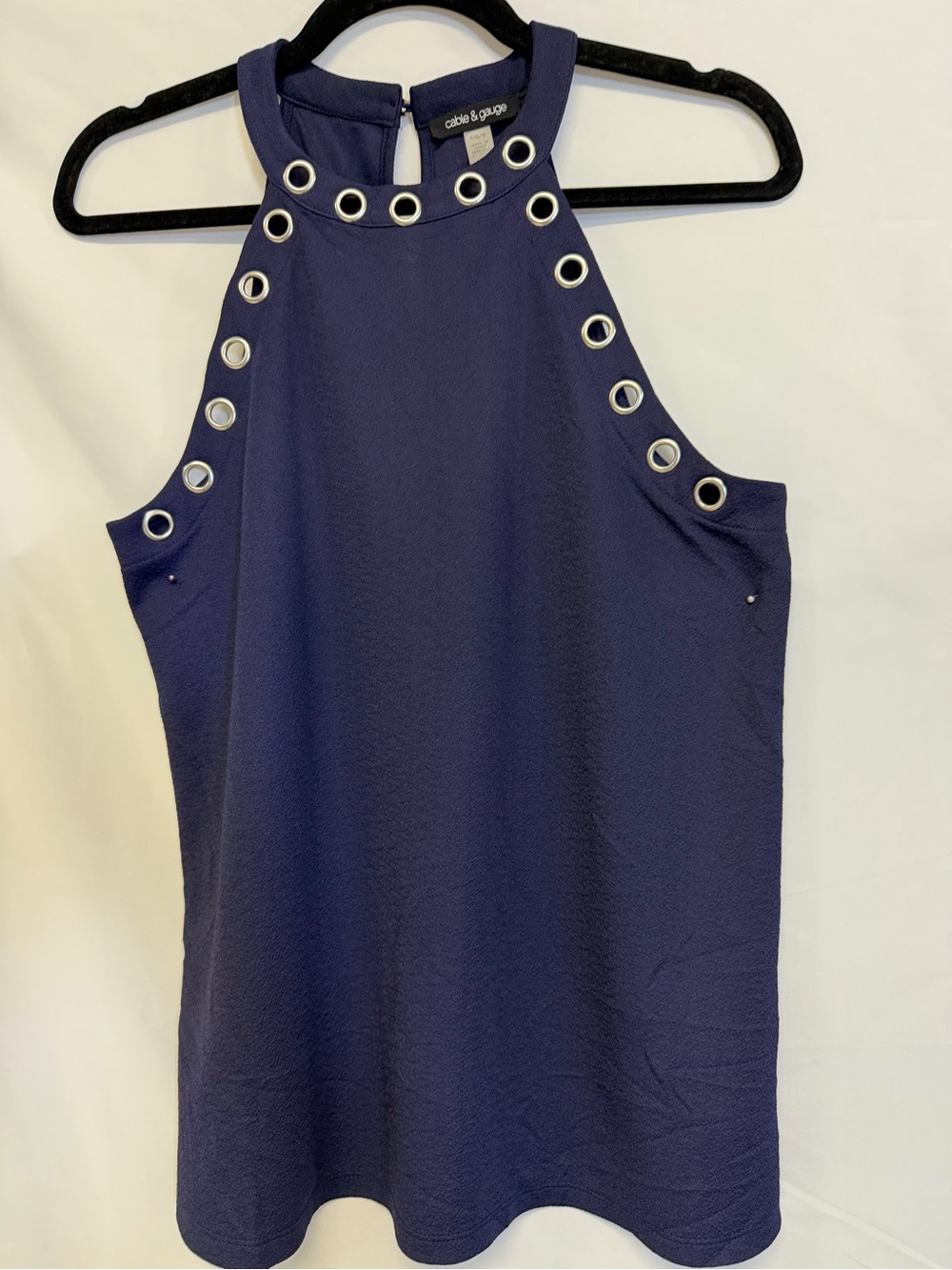 Cable & Gauge Navy Grommet Halter Top Large Y2K Edgy Sleeveless